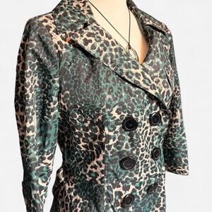 Vintage Vertigo Paris Leopard Cheetah Print Trench Coat Size M